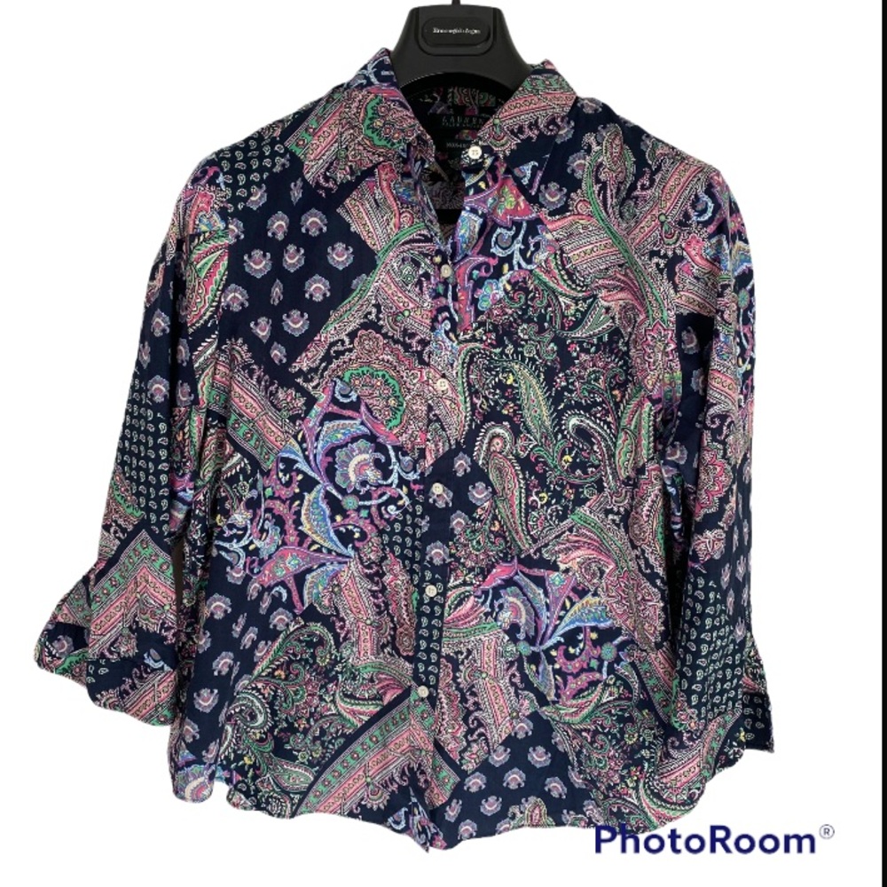 Lauren Ralph Lauren Navy Paisley Button Down Shirt